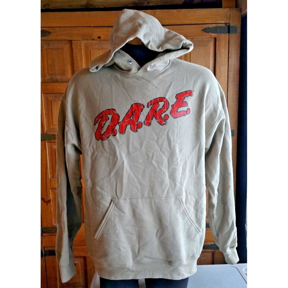DARE Mens Keeping Kids Off Drugs Lion Tan Hoodie Size Large